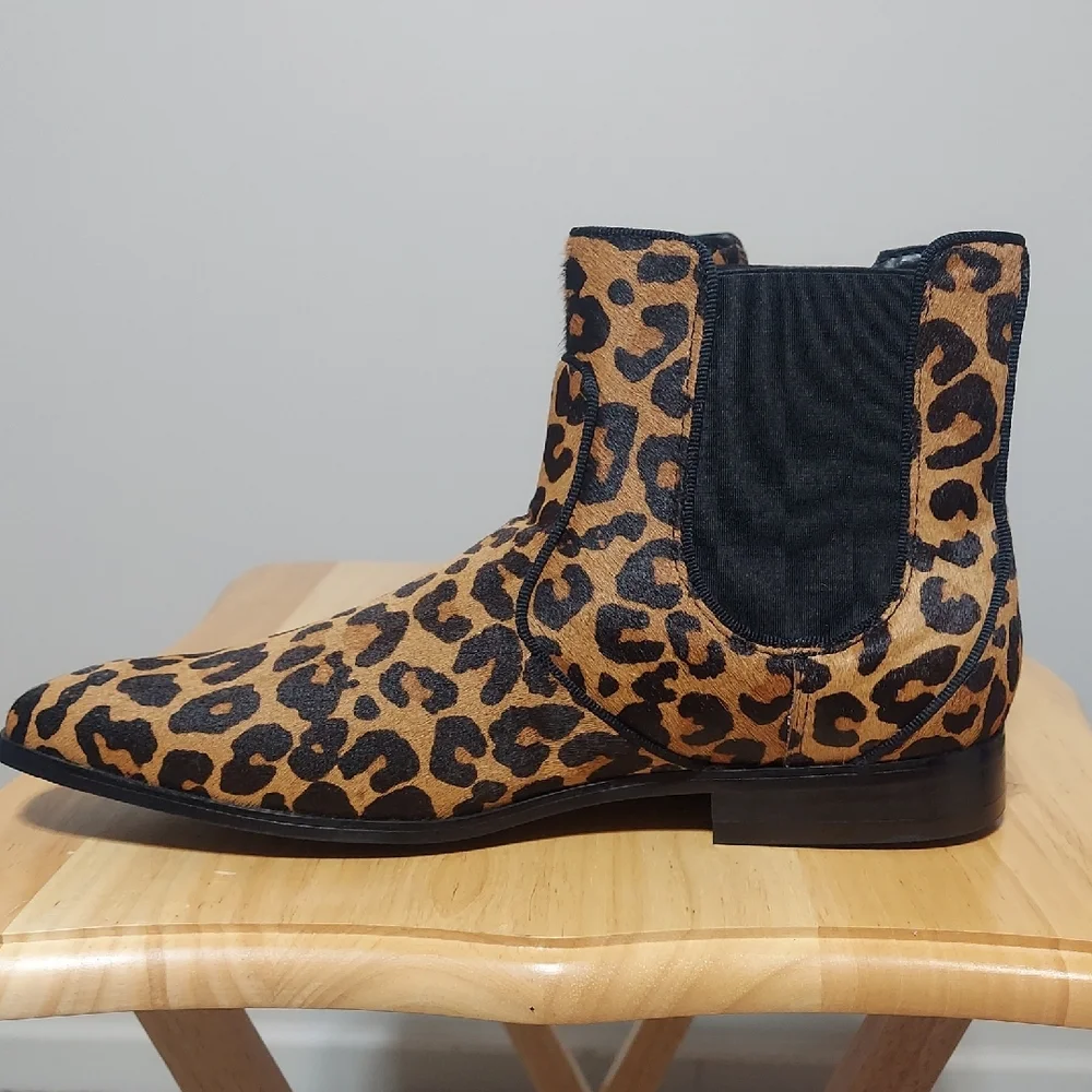 INC International Concepts Thames Cheetah Calf Hair Chelsea Boots Men's Size 10